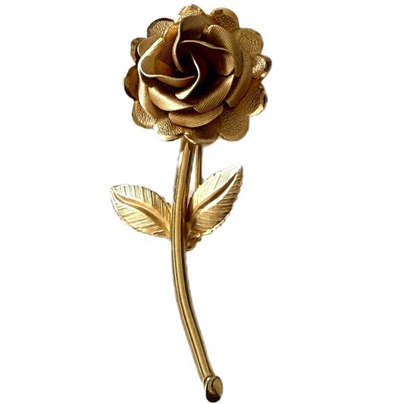 Vintage Gold Tone Single Rose Brooch Pin - Lady Ellen V20 12K Gold Filled 1960s - Picture 1 of 8